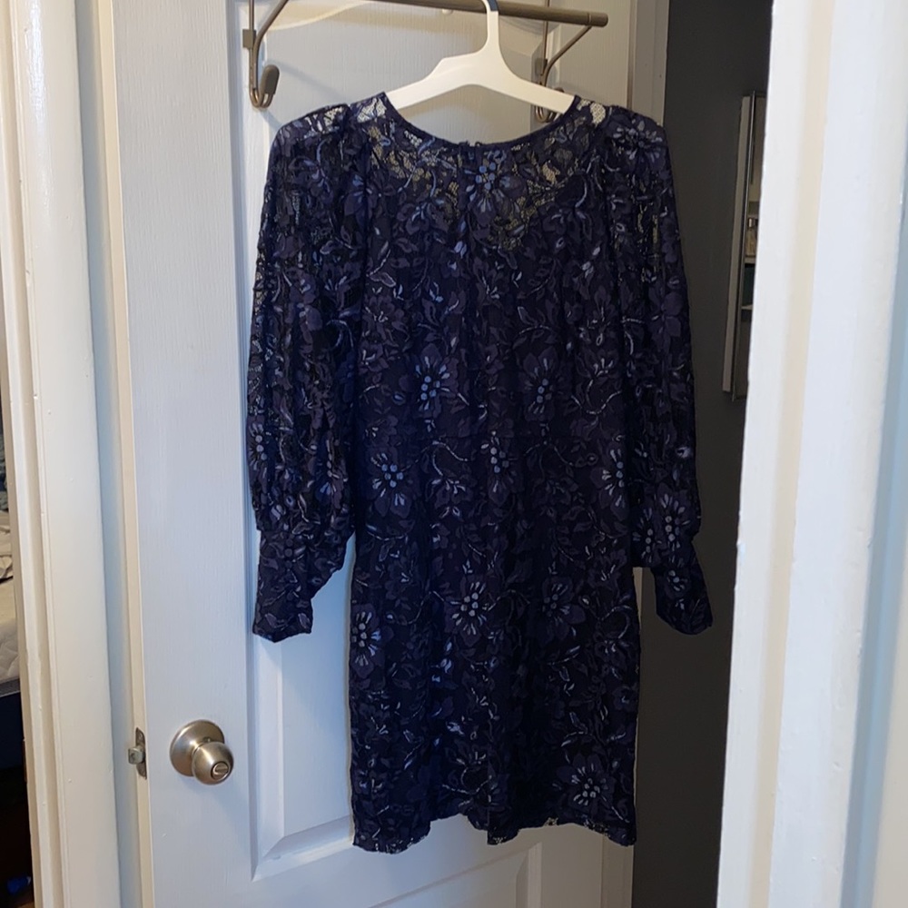 Express dark blue floral lace ballon sleeve dress